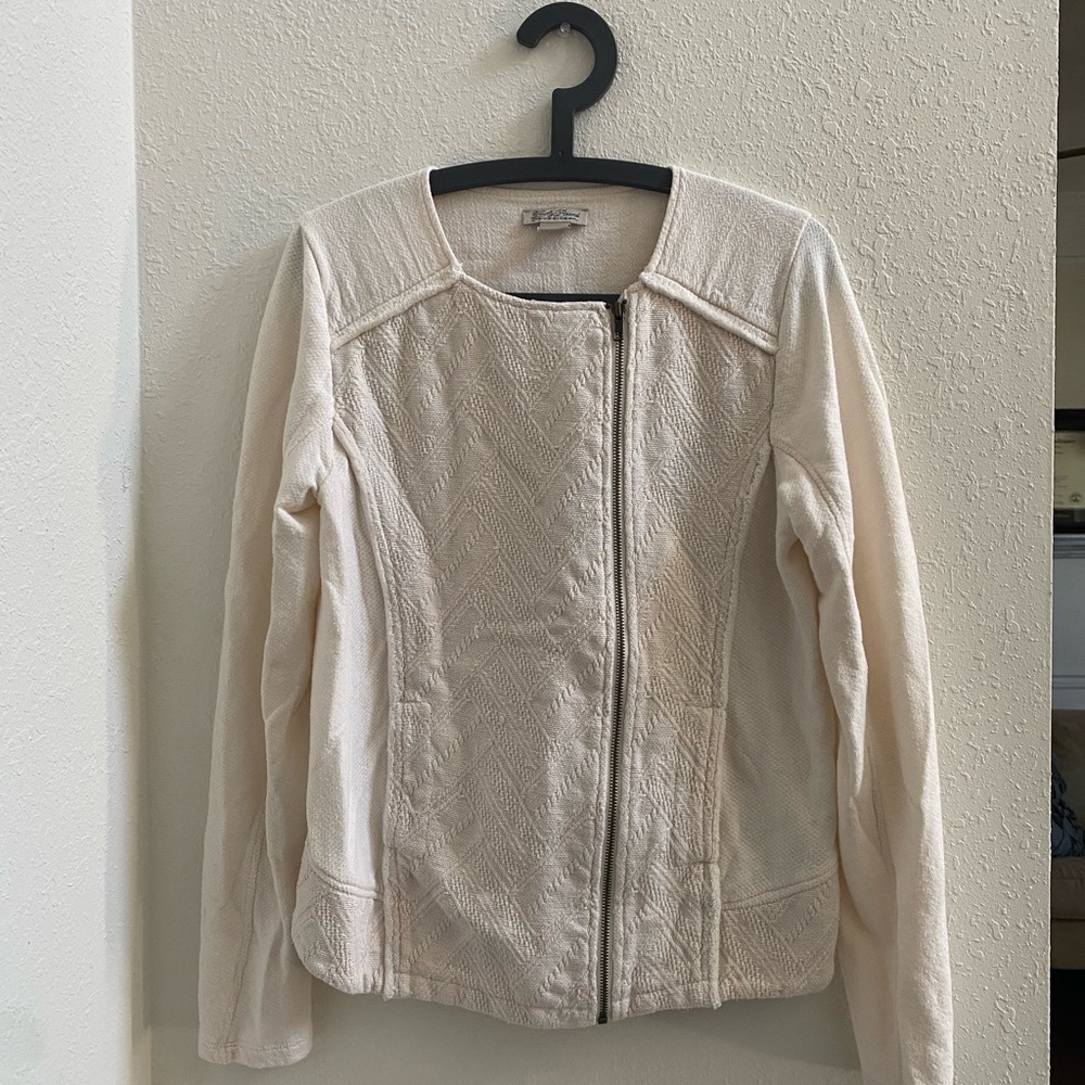 Lucky Brand Cream Zip-Up Lightweight Sweater
